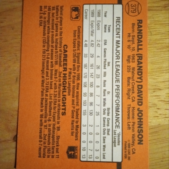 Two Randy Johnson 1990 Donruss error cards - Picture 3 of 4